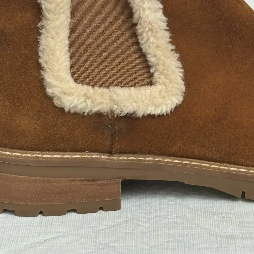 Steve Madden Leopold Faux Fur Water Resistant Boot in Camel Suede NEW Size 9.5